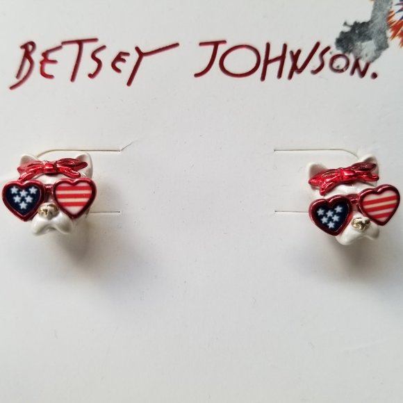 Betsey Johnson Earrings Pug-Type Dog 4th of July - NWT - Picture 2 of 5